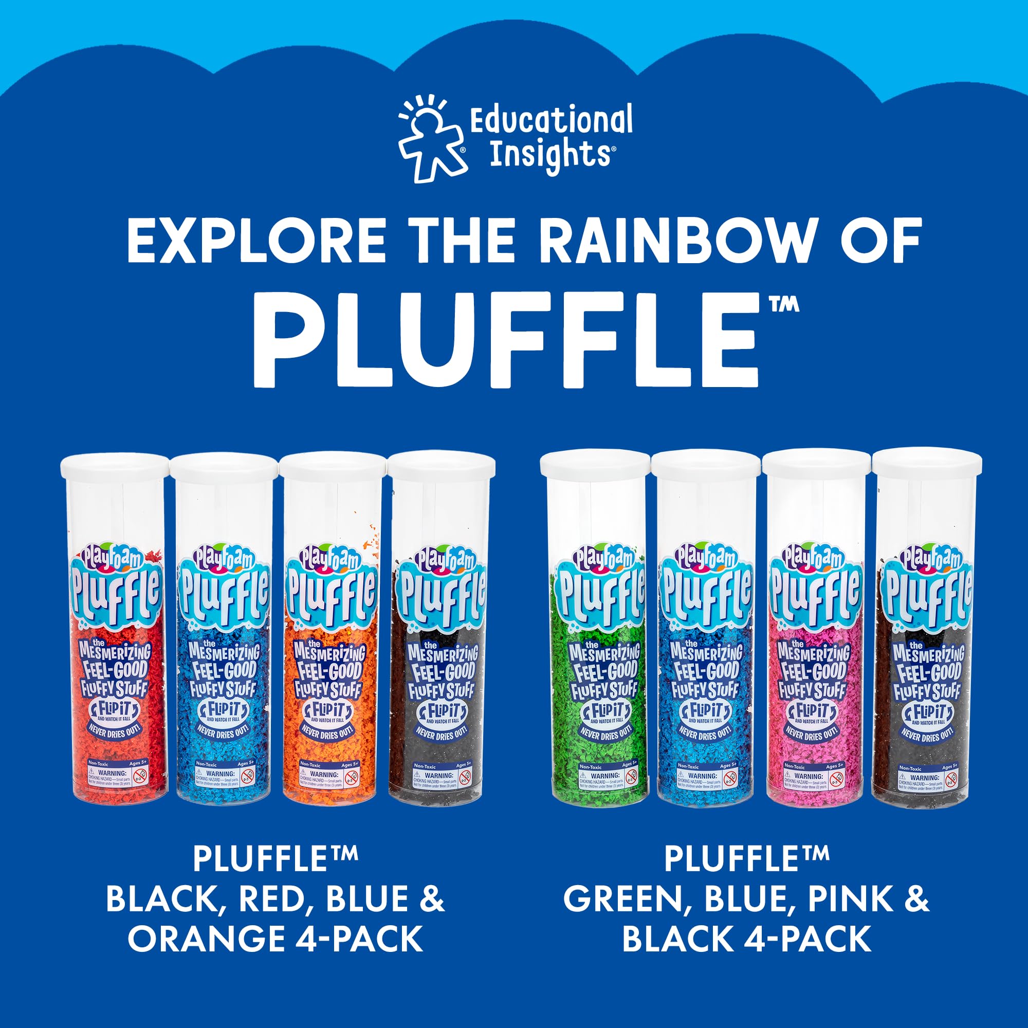 Educational Insights Pluffle® Mini 8-Pack - Sensory Bin Foam Set, No Mess Alternative to Sand Toys & Slime for Toddlers, Fun Sensory Table Filler for Home or Classroom, Gift for Kids Ages 3+