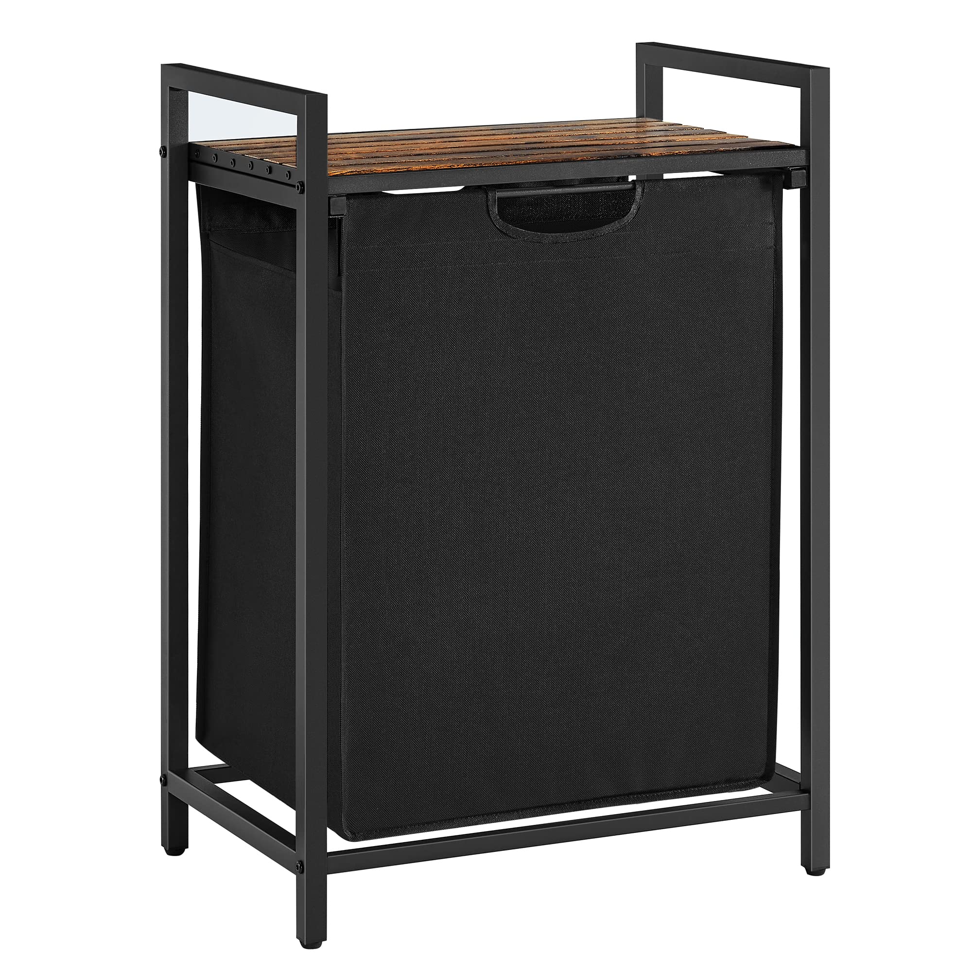 VASAGLE Laundry Hamper, Laundry Basket, Laundry Sorter with A Pull-Out and Removable Bag, Shelf, Metal Frame, 17.2 Gallons (65 L), 19.7 x 13 x 28.4 Inches, Black and Rustic Brown UBLH101B01