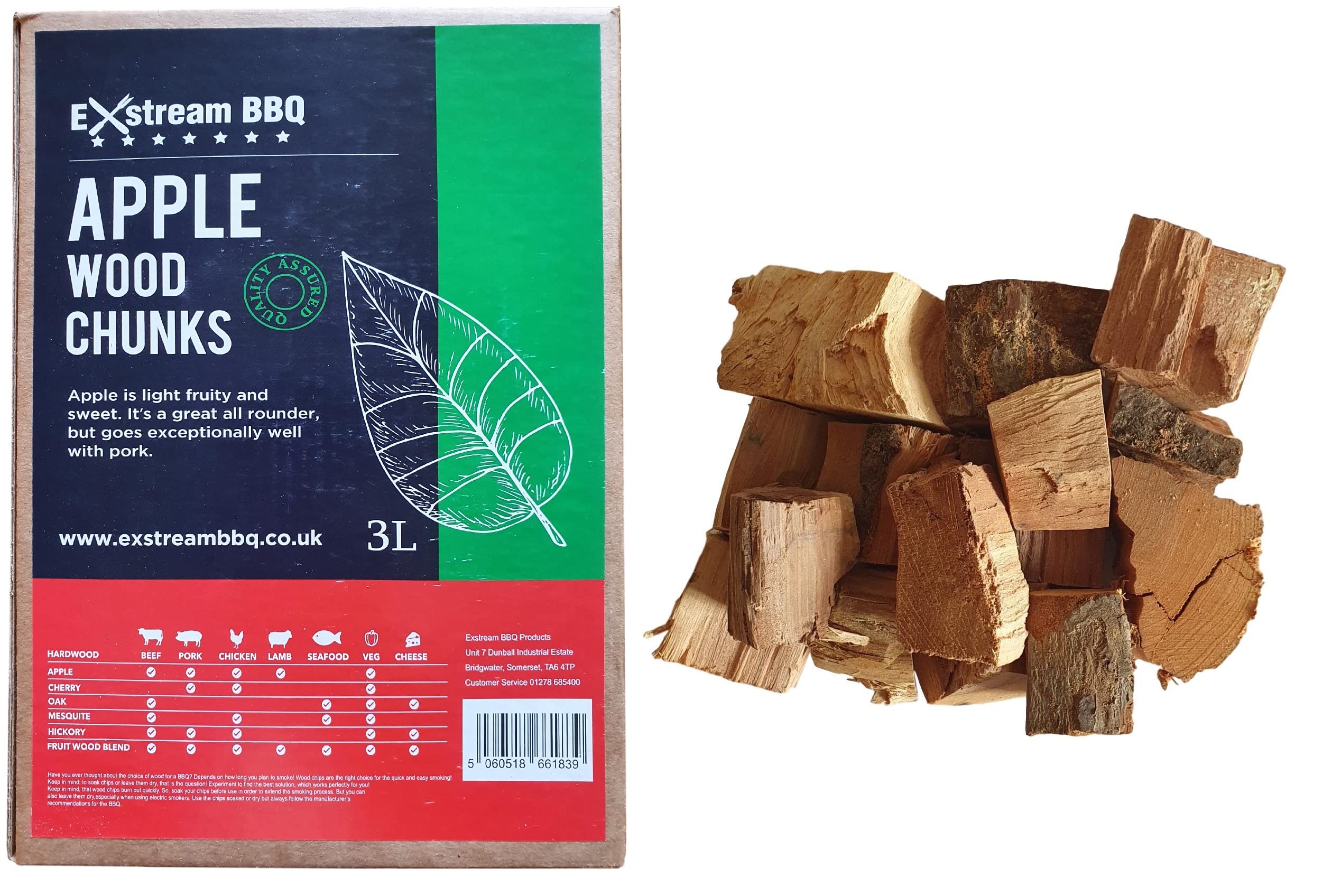 Exstream BBQ Barbecue Smoking Wood Chunks Food Smoke Apple, Hickory, Oak, Cherry, Mesquite 100% Natural No Chemicals (Apple 3 Litre)