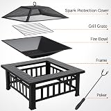 Yaheetech Outdoor Fire Pit 81cm Square 3 in 1 Heat Resistant with Cover view 6