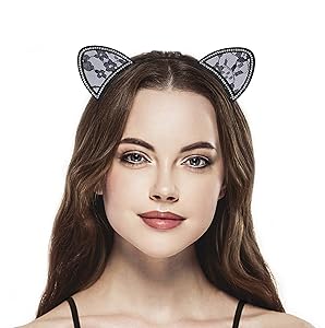 Lux Accessories Halloween Black Lace Cat Ear Cosplay Party Costume Accessory Headband