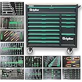 14-Drawers Rolling Tool Chest with Wood Workbench,Brake Casters,Heavy-Duty Steel Cabinet Storage, 46.8W x 18.3D x 42.7H inch,