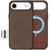 SHIELDON Case for iPhone Air 6.5" 2025, Top Grain Crazy Horse Leather, Compatible with Magsafe, Updated Camera Button, Slim Magnetic Wireless Charging, Non-Slip, Camera Bezel, Shockproof - Dark Brown