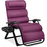 Best Choice Products Oversized Zero Gravity Chair, Folding Outdoor Patio Recliner, XL Anti Gravity Lounger w/Removable Cushion, Cup Holder, Side Tray, 350lb Capacity - Amethyst Purple