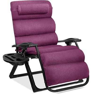 Best Choice Products Oversized Zero Gravity Chair, Folding Outdoor Patio Recliner, XL Anti Gravity Lounger w/Removable Cushion, Cup Holder, Side Tray, 350lb Capacity - Amethyst Purple