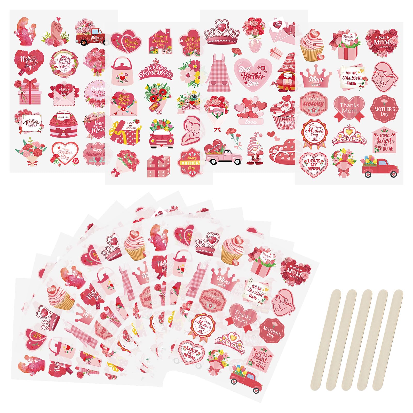 WANDIC Rub On Transfer Sticker, 16 Sheets Mother's Day Transfer Decals Mothers Day Labels Waterproof Scrapbook Stickers for Mother's Day Gift Decor — image 1