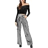 Forever 21 Womens Metallic Wide-Leg Cargo Pants