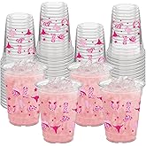 HYMENEX 50Pcs Western Cowgirl Plastic Cups, 12 oz Pink Cowgirl Boot Clear Cups for Cowgirl Birthday Party Baby Shower Last Rodeo Party Supplies