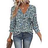 Women 3/4 Sleeve Tops V Neck Casual Trendy Dressy Shirt Fall Fashion 2025