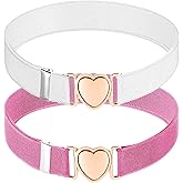 Mabor 2Pcs Girls Belt, Elastic Adjustable Stretch Pink and White Waist Belts with Heart Buckle for Kids Teen Girls Women Pants Jeans Dress