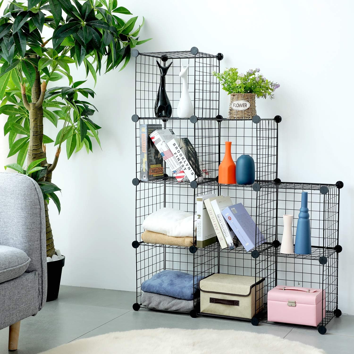 6 Cube Grid Wire Organizer Wardrobe Shelves Bookcase DIY www.allmall.pk