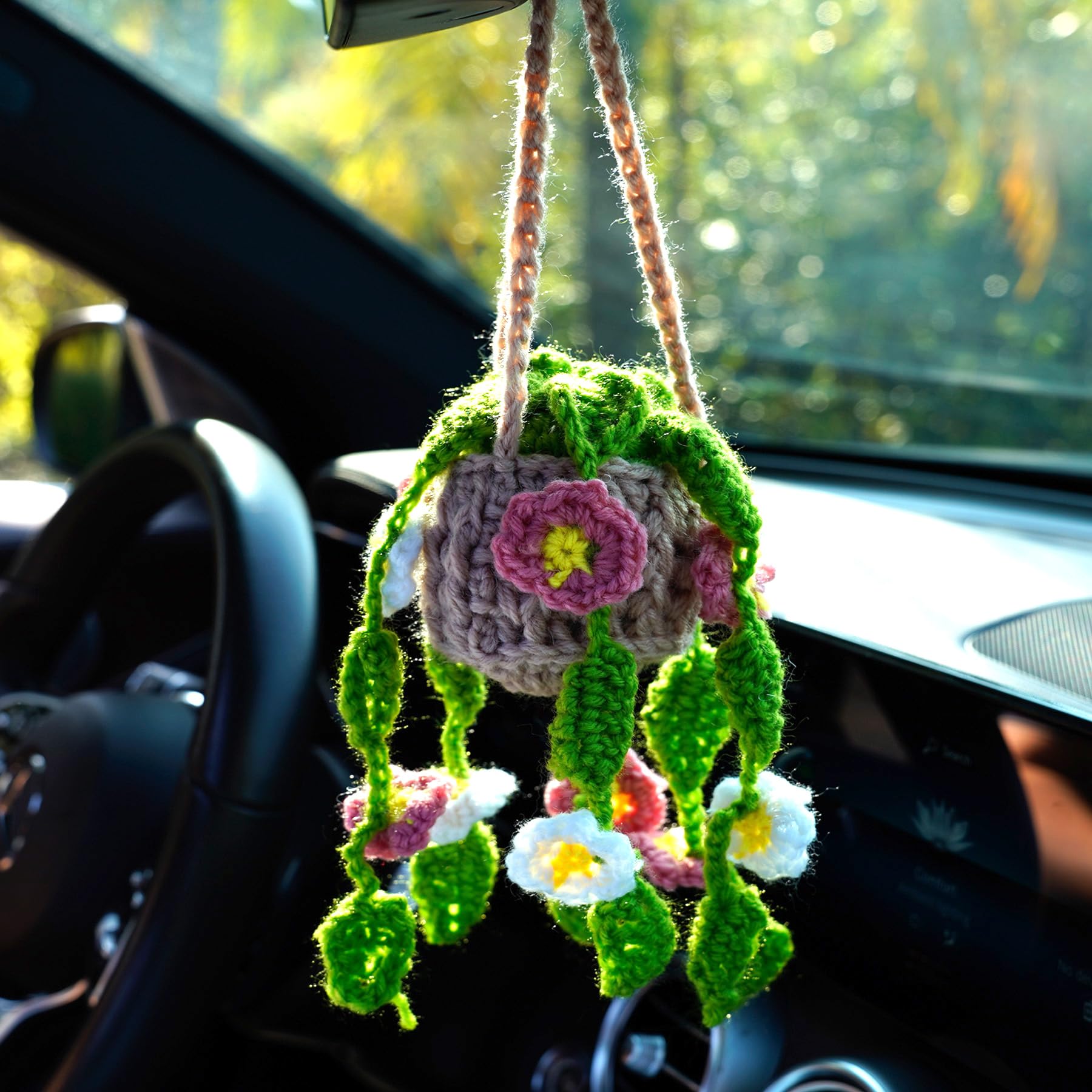 janeunique Knitted plant hanging ornaments Cotton Macrame Handmade Flower Pot Car Hanging Ornament Boho Plants style Suitable for home decoration gifts