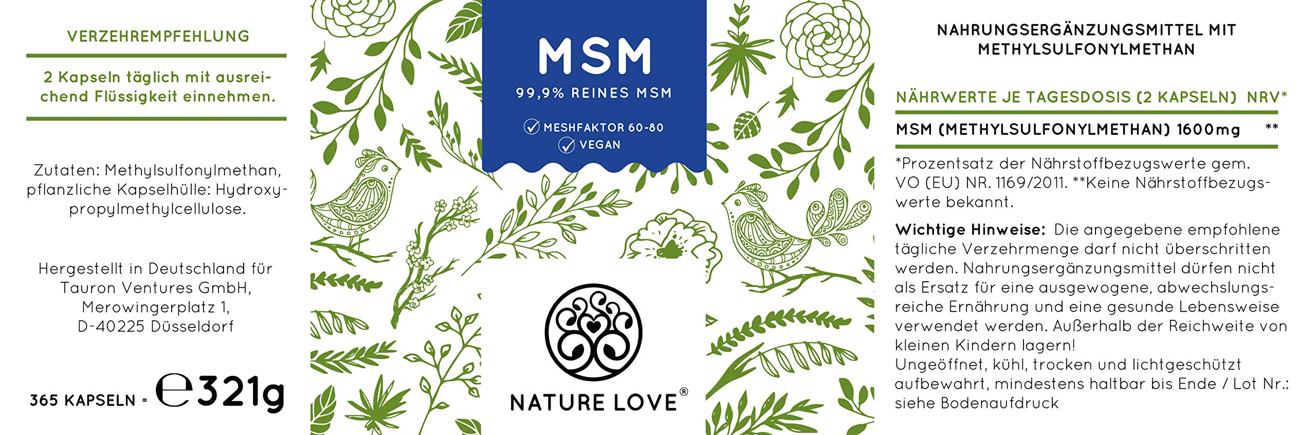 Mua Nature Love Msm Capsules 365 Capsules 6 Months Laboratory Tested 1600 Mg Msm Powder Per Daily Dose Organic Sulphur High Dose Vegan Made In Germany Tren Amazon đức Chinh Hang 2021 Fado