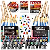 ESRICH 78PCS Acrylic Paint Set with Wood Easel, Paint Brushes, Canvases, Art Painting Supplies Kit for Kids, Students, Artists and Beginners