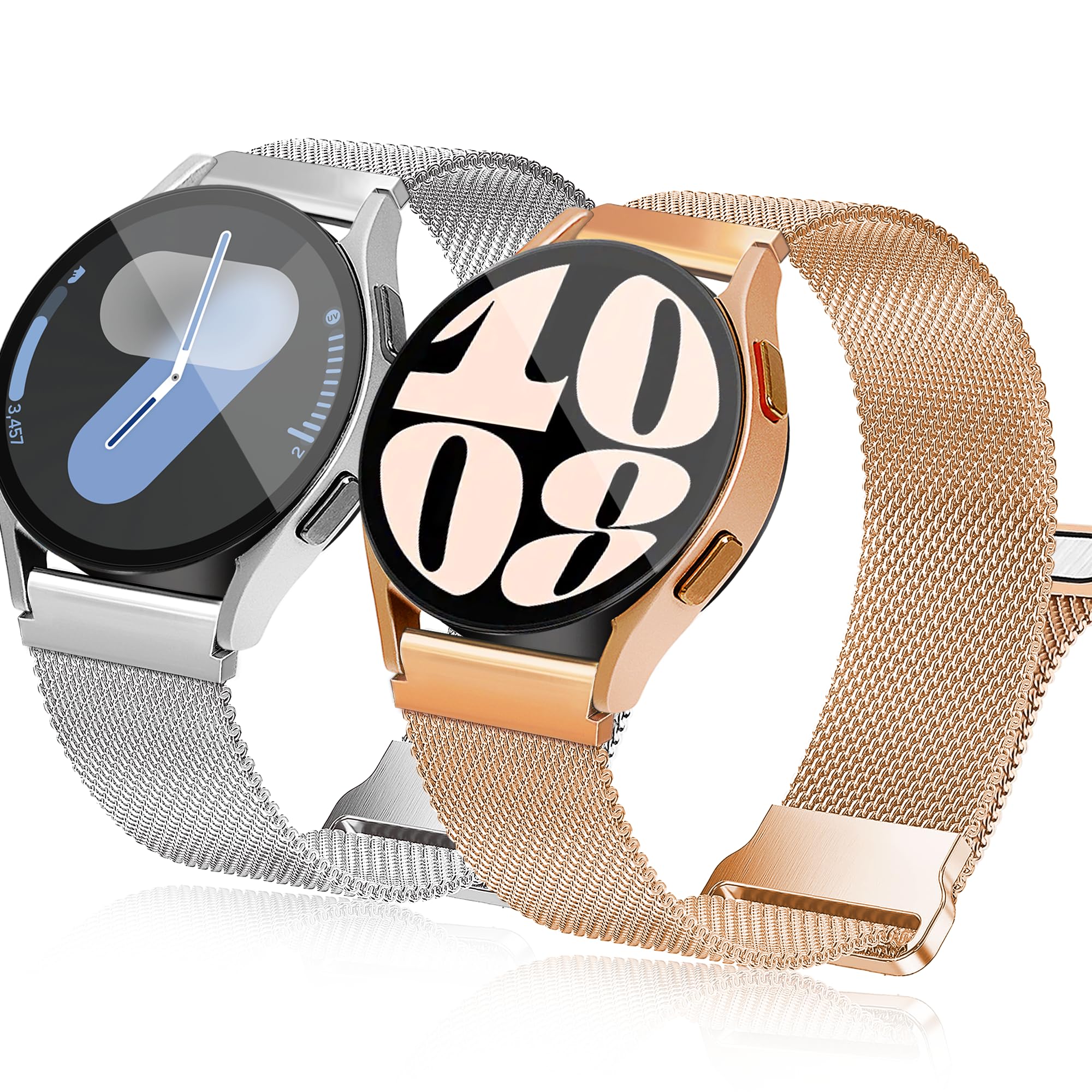 YGTIECS Metal Bands Compatible with Galaxy Watch 7 Band 6 5 4 FE Active 2 40mm/44mm, 20mm Stainless Steel Double Magnetic Strap for 6 Classic/5 Pro 45mm/4 Classic, for Samsung Watch Bands Women Men