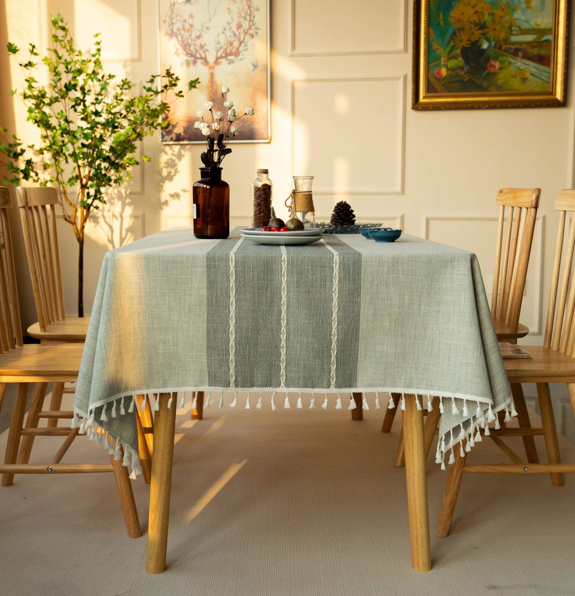 JaeMoose J-MOOSE Cotton Linen Tablecloth Dust Protection Dining Table Kitchen Decoration Grey 140 x 180 cm