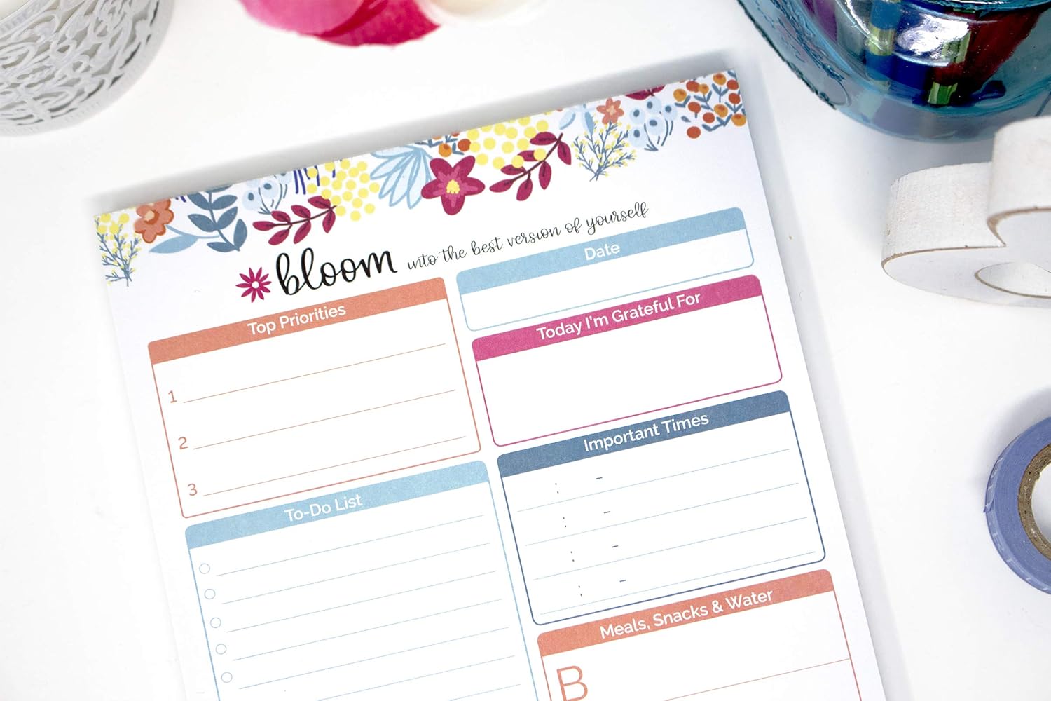 bloom daily planners Daily Planning System Tear Off to-Do Pad - 6" x 9" - Floral Dots : Office Products