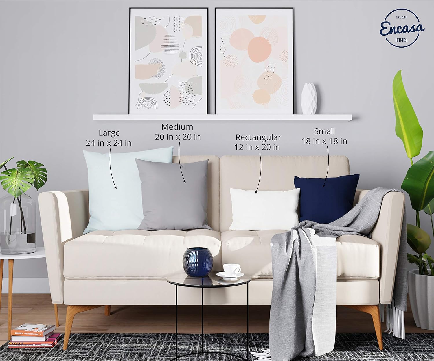 Encasa Homes Throw Pillow Cover 2pc Set - White - 20 x 20 inch Solid Dyed Cotton Canvas Square Accent Decorative Cushion Case for Couch Sofa Chair Bed & Home: Home & Kitchen