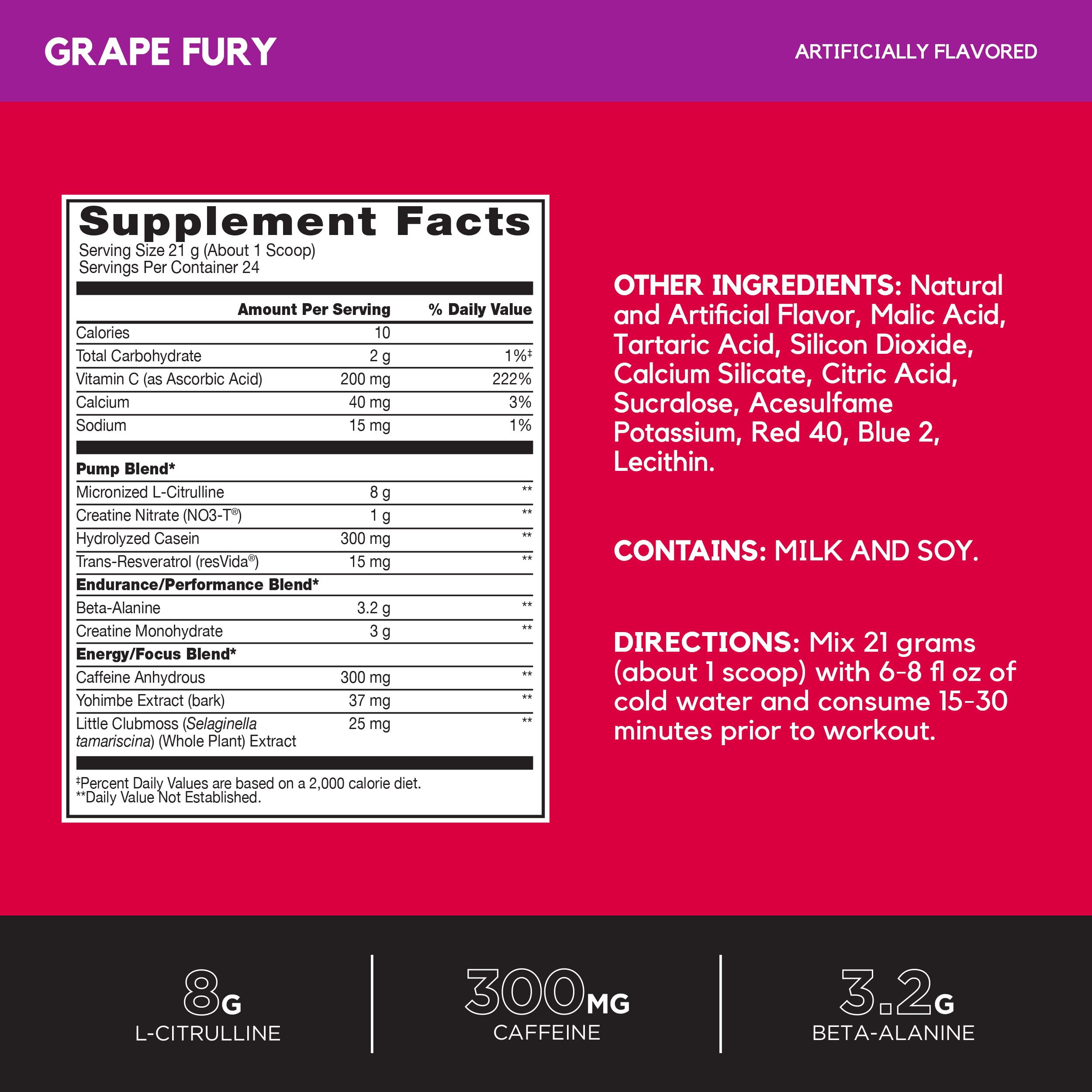 BSN N.O.-XPLODE Vaso Pre Workout Powder with 8g of L-Citrulline and 3.2g Beta-Alanine and Energy, Flavor: Grape Fury, 24 Servings