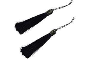 Makhry 20pcs 15.5cm/6 Inch Silky Floss Bookmark Tassels with 2-Inch Cord Loop and Small Chinese Knot for Jewelry Making, Souvenir, Bookmarks, DIY Craft Accessory (Black)