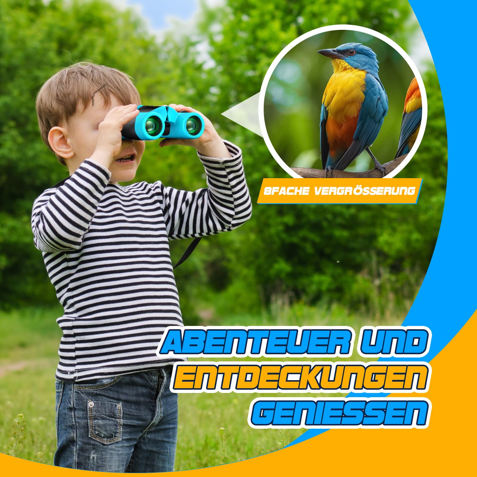 Fernglas Kinder 8X21 mit Vogelbeobachtungs-Buch, Mini Fernglas Kinder Spielzeug ab 3-12 Jahre, Outdoor Spielzeug Fernrohr Einschulung Geschenk für Junge - Konzert, Fußballspiel‌, Wandern 2