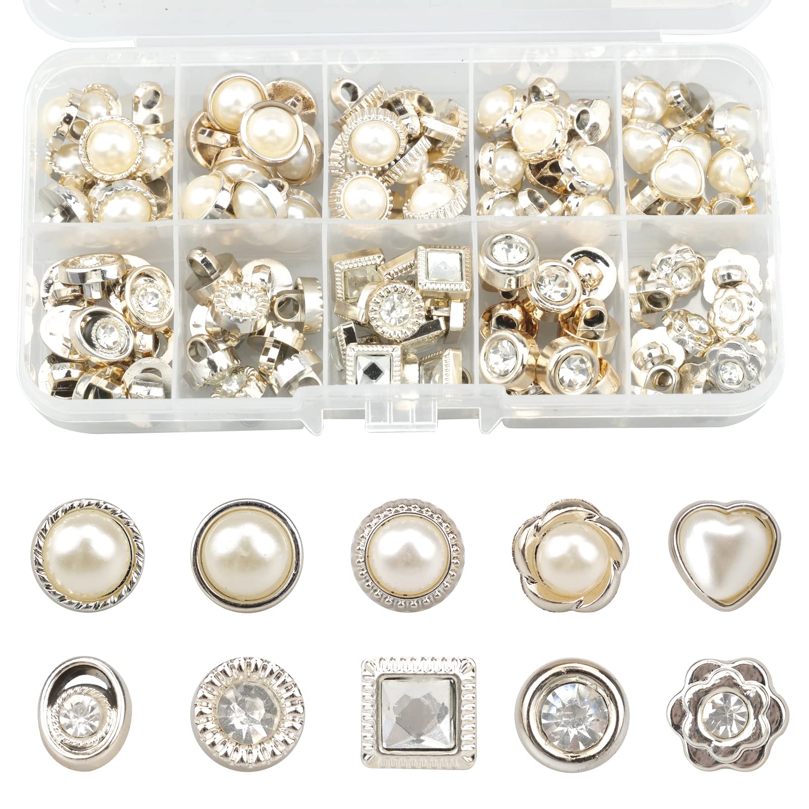 Milaosk 100 Pcs Sew in Faux Imitation Pearl Rhinestone Crystal Vintage Buttons - 10 Styles