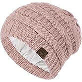 Zando Satin Lined Beanie for Women Men Teen - Slouchy Warm Winter Hat with Hair Protection Sleep Cancer Knit Skull Cap