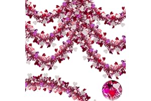 STZMAMIL Valentines Day Decor, Total 66 Ft 2 Strings Valentine Heart Tinsel Garlands Red Pink White Heart Hanging Garland, Valentine's Day Decorations for Indoor Outdoor Wedding Party Mantel Table