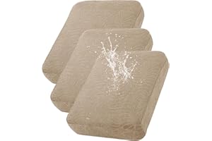 KELUINA 100% Waterproof Couch Cushion Covers, Stretch Leaf Jacquard Sofa Seat Cushion Slipcovers Washable Furniture Protector for Armchair Loveseat Sofa Chaise (Khaki,3)