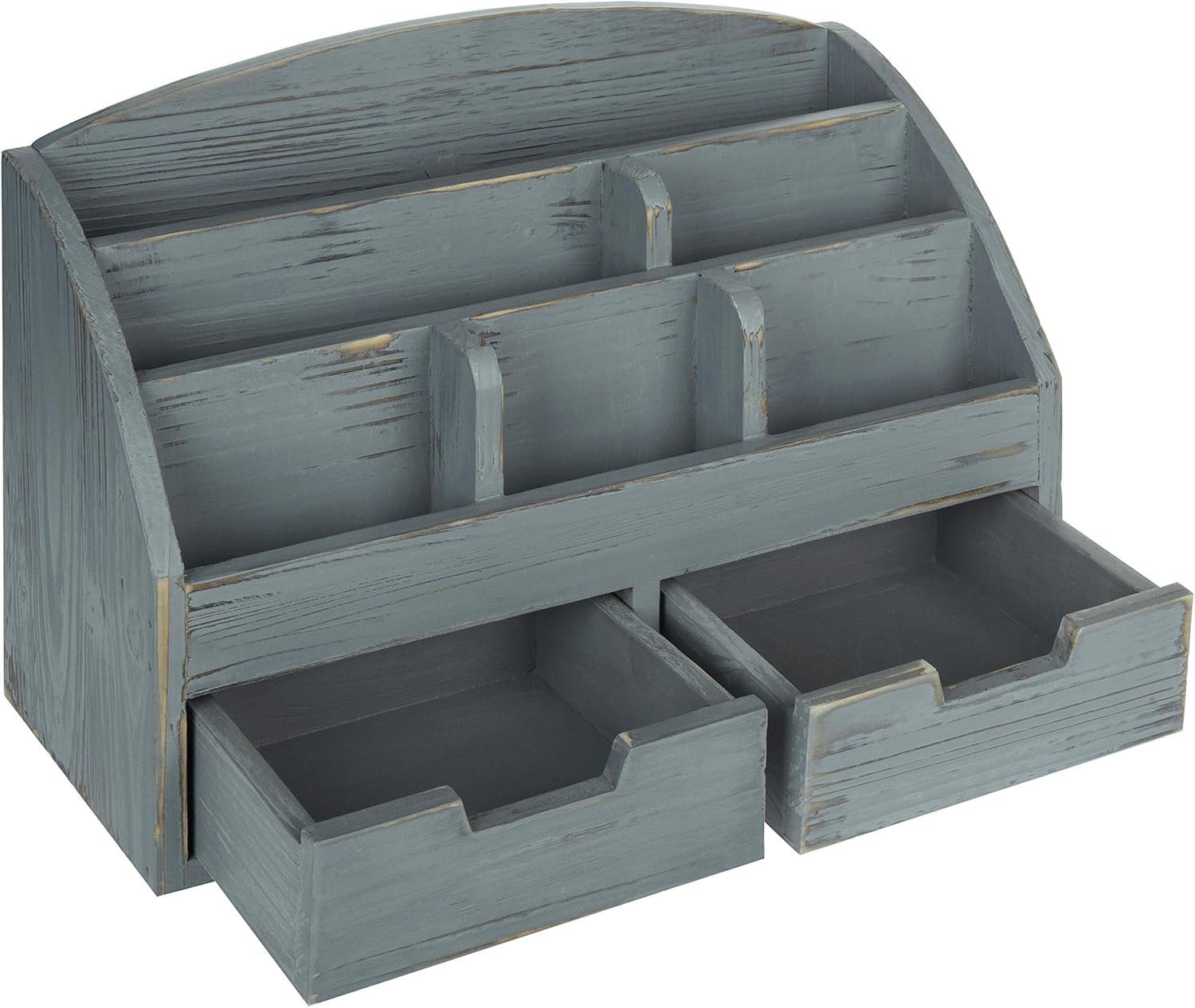 MyGift 6-Compartment Distressed Dark Grey Wood Desk Organizer with 2 Drawers : Office Products