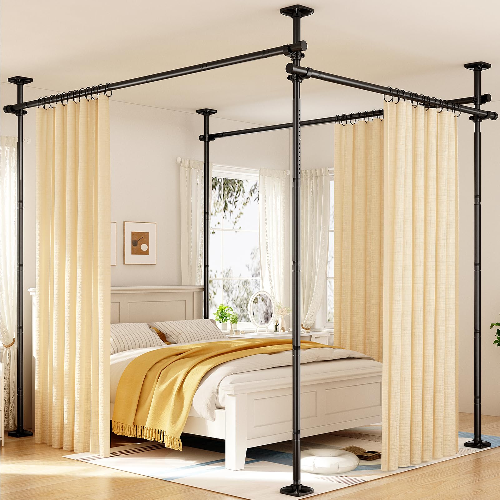 Photo 1 of Goovilla Room Divider for Room Separation, Tension Curtain Rods No Drilling, 4-10ft(H) 28-171inch(W) Adjustable Temporary Privacy Wall Divider, Heavy Duty Freestanding Space Partition Separator, Black