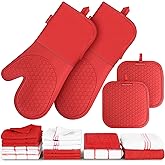Silicone Oven Mitts Pot Holder Kitchen-Towels100% Cotton Dish Towels for Kitchen,Super Soft and Absorbent Kitchen Hand Towels/Tea Towels.Pot Holder,Oven Mitt Heat Resistant,Silicone Grip,Gift Set