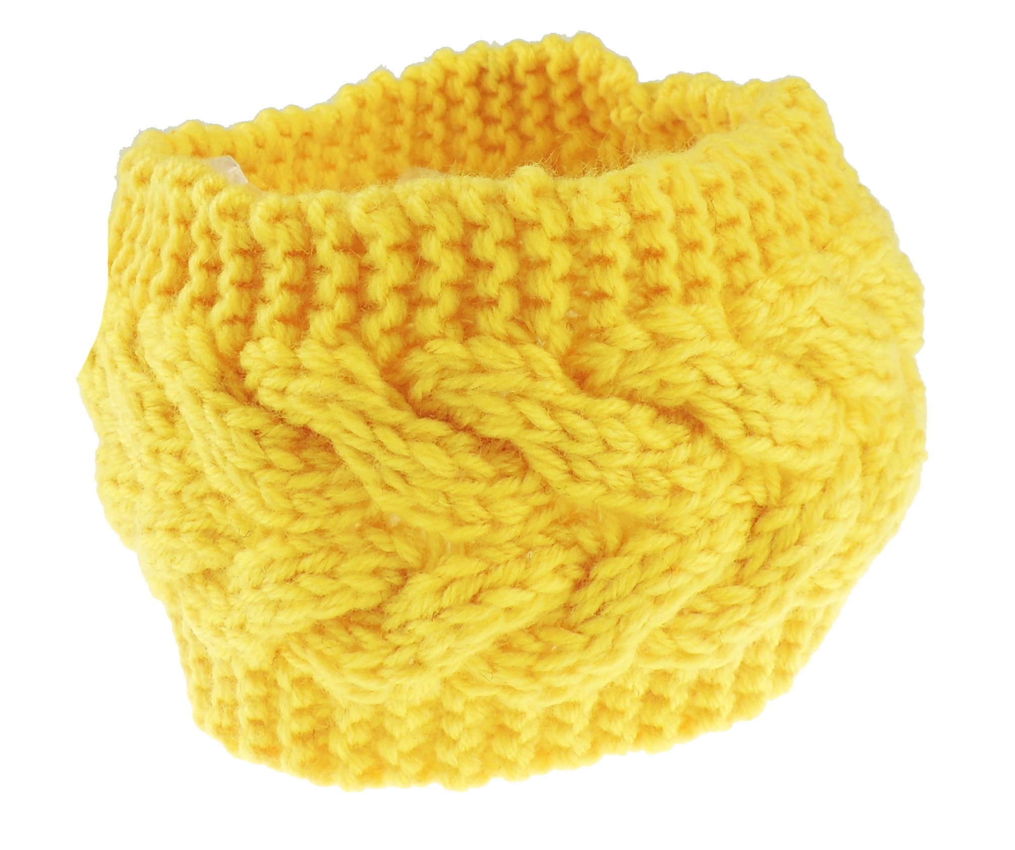 Cute Womens Wide Chunky Cable Ribbed Winter Woolen Warm Apres Ski Knit Knitted Crochet Fluffy Twist Turban Knotted Knot Earmuffs Ear Warmer Headwear Hairband Headwrap Hat Mustard