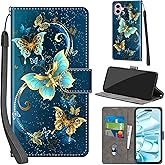 Salanheo Case Wallet for iPhone 16, with [3 Card Slots], Kickstand Magnetic Closure PU Leather Shockproof Protective Flip Cover 6.1", Golden Green Butterfly