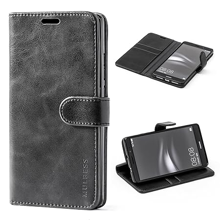 Mulbess Ledertasche im Ständer Book Case / Kartenfach für Huawei Mate 8 Tasche Hülle Leder Etui,Schwarz