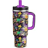 ENCOOL 40 oz Tumbler with Handle and Straw: Stainless Steel Insulated Tumbler Keeps Cold for 24 Hours, Leakproof Travel Cup Fits in Cup Holder and BPA-Free, Ghost Party