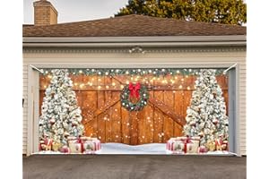 Whaline Rustic Christmas Garage Door Cover 7 x 16 Ft Wood Texture Board Door Cover Extra Large Yard Sign for Xmas Indoor Outdoor House Wall Party Decor