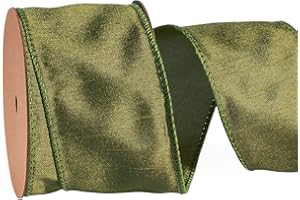 LaRibbons Moss Ribbon Wired 2.5 Inch x 10 Yards, Fall Dupioni Sage Green Ribbon for Gift Wrapping Flower Bouquet Wreath Bow P