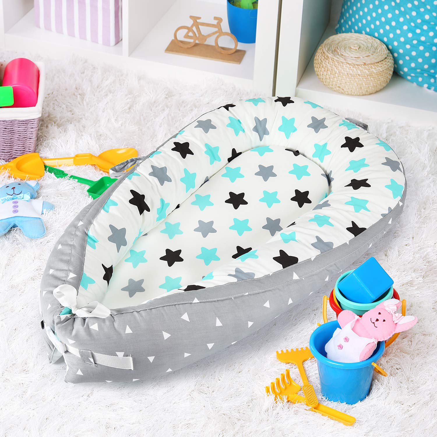 Baby Lounger Baby Nest Sharing Co Sleeping Bassinet - Portable Infant Crib for Bedroom/Travel - Premium Organic Cotton & Bigger Size(0-12months) - Removable & Machine Wash & Breathable: Baby