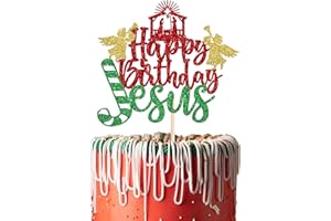 Rsstarxi 1 Pack Happy Birthday Jusus Cake Topper Glitter Jusus Birthday Cake Pick Decoration Jesus is Reason for the Season for Nativity Scene Christmas Birthday Party Cake Decorations