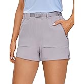 CRZ YOGA Women's Waterproof Stretch Hiking Shorts Mid Rise Summer for Outdoor Golf Workout with Zip Pockets Belt - 3''
