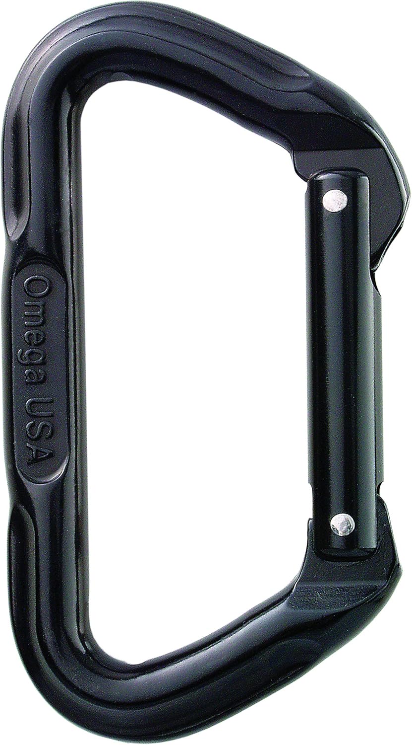 Omega Pacific Carabiner D, NonLocking, Black, USA Made, ISO Cold Aircraft Aluminum Alloy