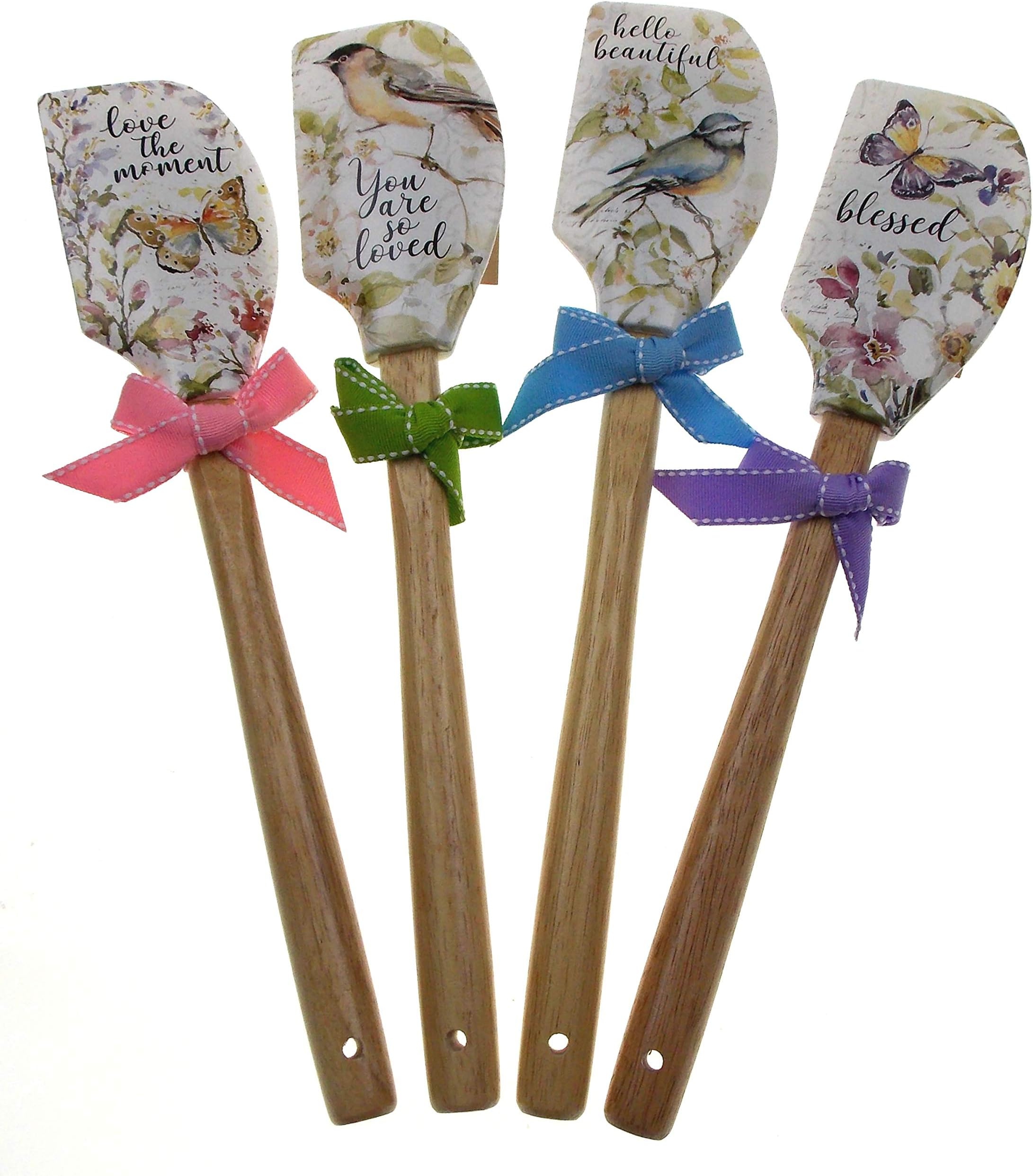 Brownlow White Kitchen Spatula Gift Set Bundle With Birds & Butterfly Designs Packaged In a Gift Bag