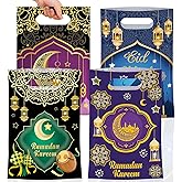 50 Pcs Ramadan Gift Bags with Handles - Eid Mubarak Goodie Bag, Ramadan Kareem Plastic Goody Candy Cookie Snack Treat Party Favor Bags Bulk for Islamic Muslim Eid Mubarak Party Supplies Favors,4 Style