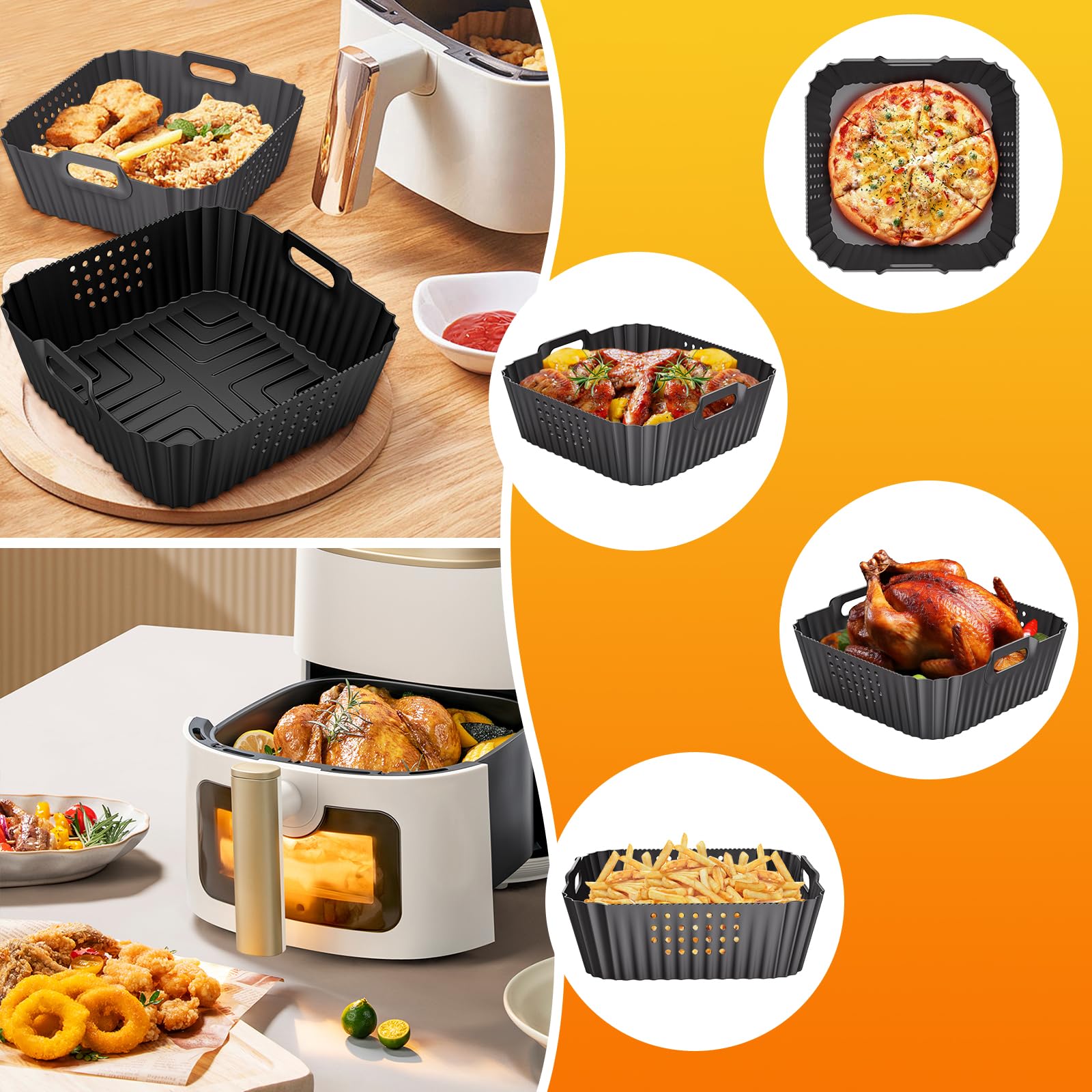 HOMELYLIFE Air Fryer Silicone Liners for Ninja AF141 AF142 5QT & AF181 6.5 QT AirFryer, Air Fryer Accessories for Cosori 5QT/6QT, 2 Pcs Reusable Square Liners for Instant 6Qt &Other 4.5-7QT AirFryer