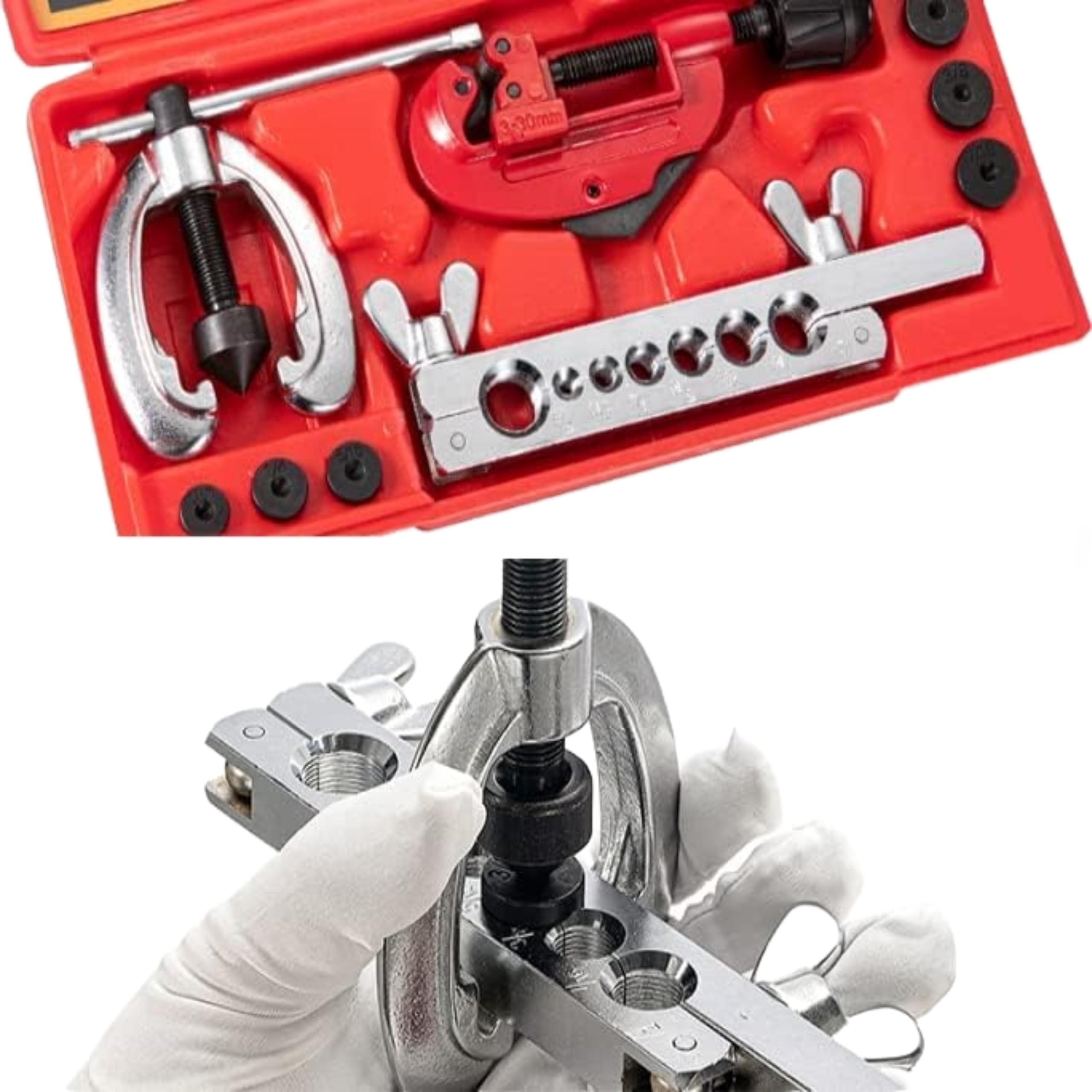 Imperial Pipe Flaring Kit, 10 Pieces, for Aluminium Copper Brass Fuel Tubes, with Tube Cutter, Repair Tool Set for Flaring Brake Lines and Tubing