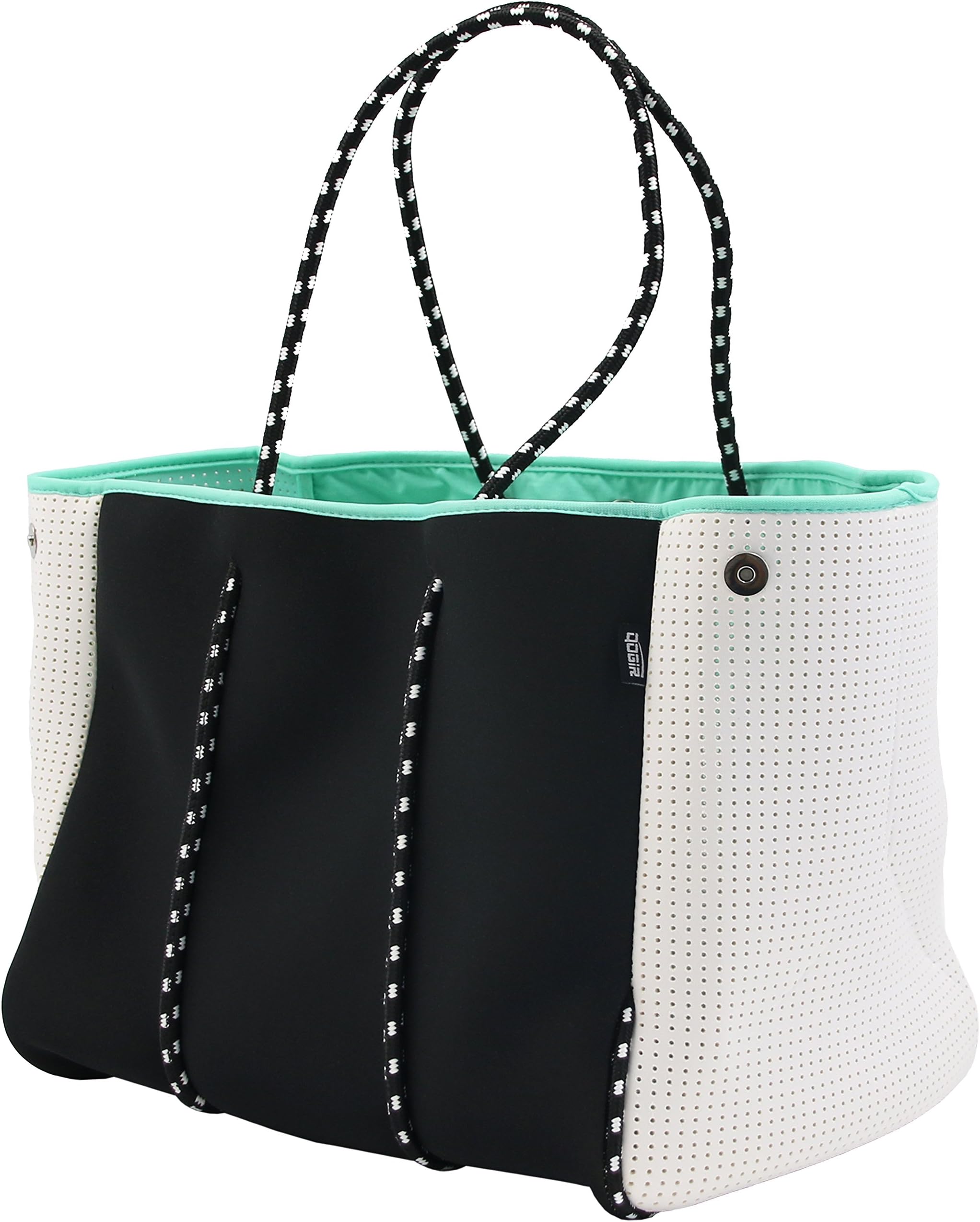 QOGiR Neoprene Multipurpose Beach Bag Tote with Inner Zipper Pocket and Movable Board (Black, Large)
