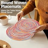 HEYOMART Rainbow Red Round Placemats Set 6 38cm Woven Cotton Polypropylene view 7
