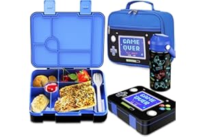 Bevalsa Kids Bento Lunch Box with 6 Compartment, Stainless Steel Metal Water Bottle, Insulated Bag & Utensils, BPA-Free Leakproof Food Container for School Boys Girls, Back To School Gift