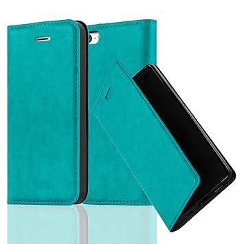 Cadorabo Hülle für Apple iPhone 5 / iPhone 5S / iPhone SE - Hülle in PETROL TÜRKIS – Handyhülle mit Magnetverschluss, Standfu